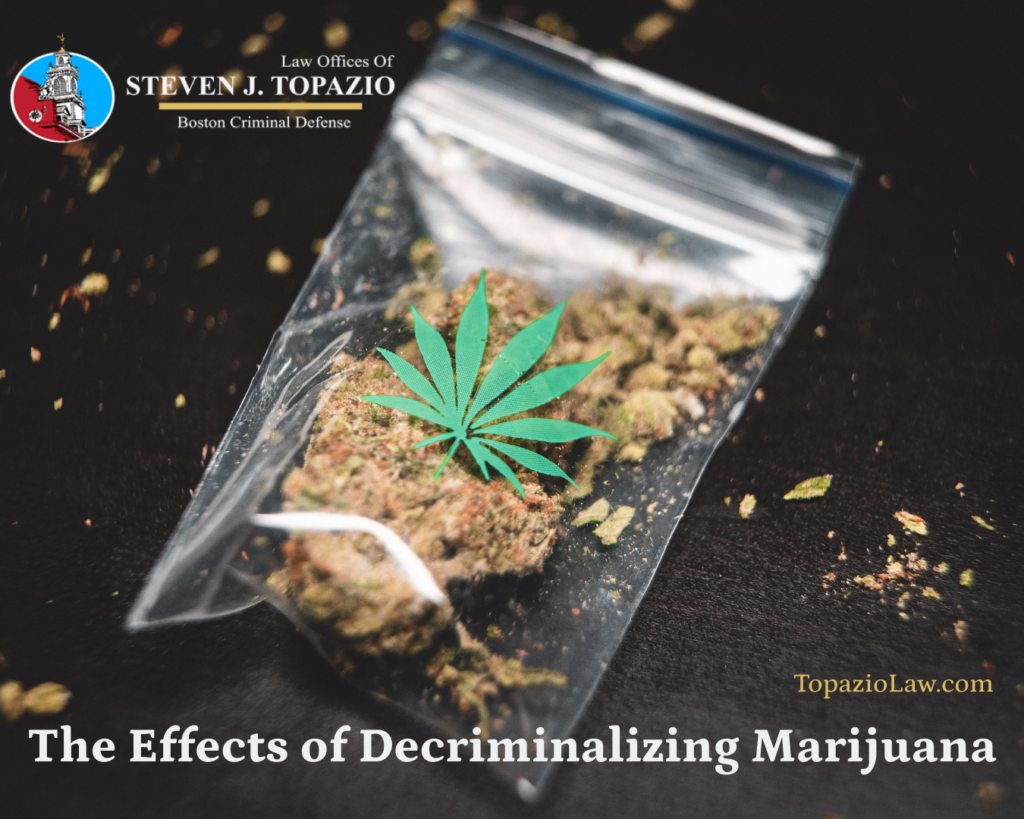 Effects of decriminalizing marijuana blog with a photo of a dime bag of weed.